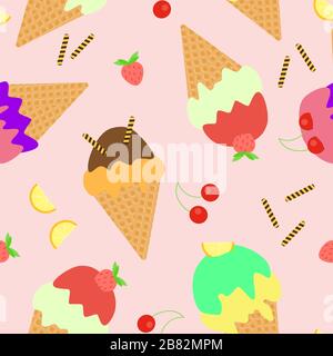 Nahtloses Muster von Eiskegel. Vektor. Sommerdessert. Stock Vektor