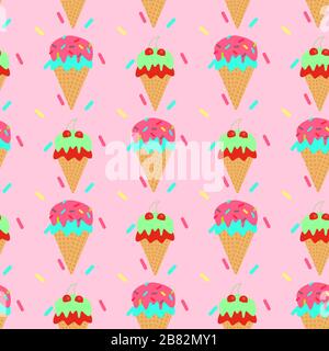 Nahtloses Muster von Eiskegel. Vektor. Sommerdessert. Stock Vektor
