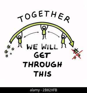 In diesem zusammen. Corona Virus Kovid 19 Stickman Infografik. Community World Wide hilft Social Media Clipart. Meldung zur Unterstützung von Viren-Pandemie. Reichweite Stock Vektor