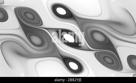 Moderne, elegante Spiralen, computergenerierter abstrakter Hintergrund, Schwarz-Weiß-Rendering Stockfoto