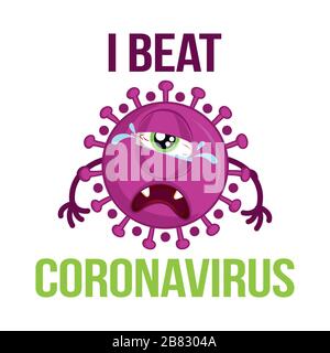 Ich schlug Coronavirus - STOP coronavirus (2019-ncov) - Hand gezeichnetes niedliches Virus oder Bakterium - Awareness Schriftzug Phrase. Coronavirus in China. Roman coron Stock Vektor