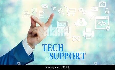 Textschild mit technischem Support. Geschäftsfoto mit Beratung und Fehlerbehebung durch einen Hersteller Stockfoto