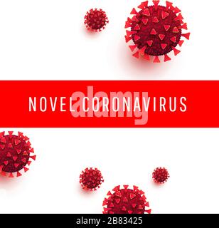 Neue Coronavirus Ausbrüche in der Welt. COVID 19 Infektionsschutz. SARS-COV-2-Molekül und Text auf weißem Hintergrund. Vektorgrafiken Stock Vektor