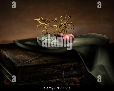 Alte Trauben mit verwelkten Reben Kunst Stockfoto