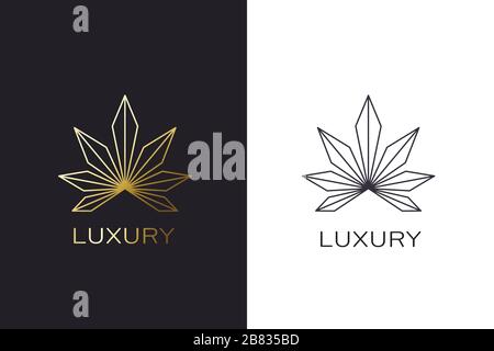 Goldenes Cannabispflanzen-Logo. Luxuriöser goldener Stil Stock Vektor