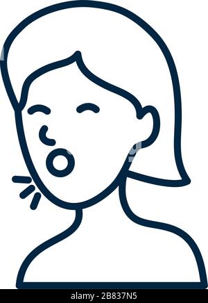 Kovid 19 Konzept der Frau Husten Ikone über weißem Hintergrund, Linienart, Vektordarstellung Stock Vektor
