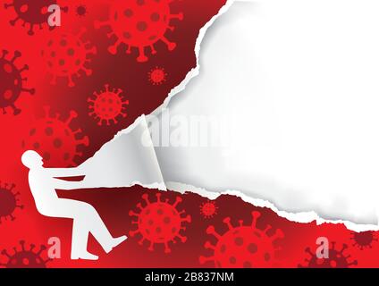Mann zerrippte Papier mit Coronavirus Vorzeichen Hintergrund. Ausdrucksstarke Vorlage für die Ankündigung, Poster für Coronavirus Epidemic Theme.Vector verfügbar. Stock Vektor