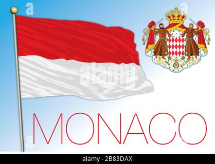 Offizielle Nationalflaggen und -Wappen des Fürstbistums Monaco, Europa, Vektorgrafiken Stock Vektor