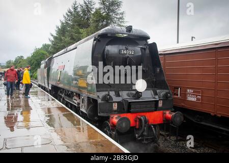 Dampfmaschine der West Country Class der Southern Railway, 34092 "City of Wells", in Rawtenstall an der East Lancashire, Railway, Lancashire, England Stockfoto