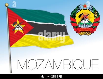 Offizielle Nationalflaggen und -Wappen Mosambiks, afrika, Vektorillustration Stock Vektor