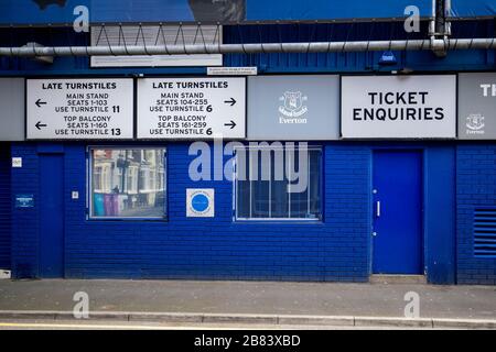 Everton Football Club und Umgebung während des Coronavirus Ausbruchs Stockfoto