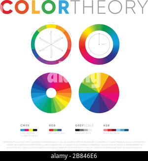 Kreativer Satz verschiedener Farbstheoretische Präsentationszirkel auf weißem Hintergrund Stock Vektor