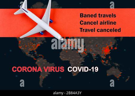 Pandemic Coronavirus COVID-19 Karte auf einer Reise abgebrochen Quarantäne Stockfoto
