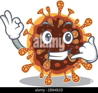 Gamma-Coronavirus-Maskottchen-Cartoon-Design mit "Call Me"-Geste Stock Vektor