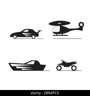 Auto, Boot, Motorrad, Helikopter-Silhouette Stock Vektor
