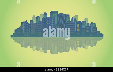 Silhouette der Stadt im See. Stock Vektor