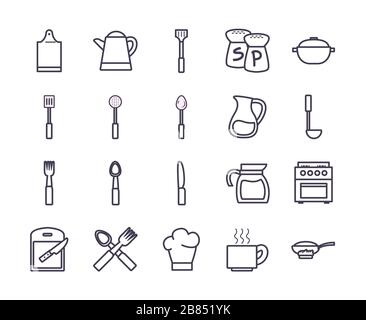 Gradient Style Icon Set Design, Küche Kochen Essen Restaurant Home Menü Abendessen Mittagessen Kochen und Mahlzeit Thema Vector Illustration Stock Vektor
