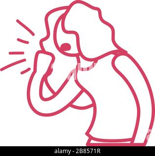 Cartoon Woman hustet Symbol über weißem Hintergrund, Symbol für Linienart, Vektorgrafiken Stock Vektor