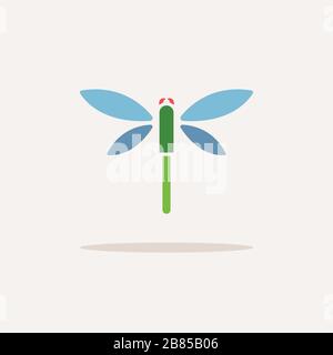 Dragonfly. Farbsymbol mit Schatten. Tierische Glyph-Vektor-Illustration Stock Vektor