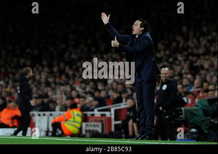 Arsenal-Manager Unai Emery während des Premier-League-Spiels zwischen Arsenal und Wolverhampton Wanderers im Emirates Stadium in London, Großbritannien - 11. November 2018 Stockfoto