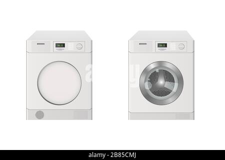 Die Trocknungs- und Waschmaschine. Vektorgrafiken. Haushaltsgeräte. Stock Vektor