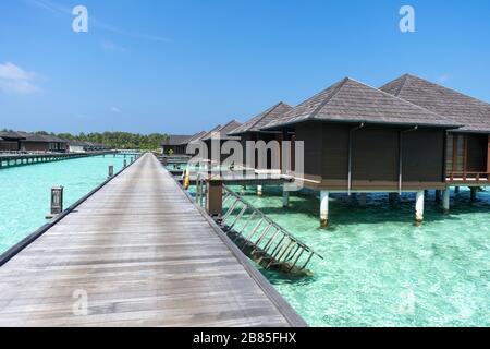 Maldive, North Male Atoll - 28. Dezember 2019 - das Wasserdorf auf den Malediven Stockfoto