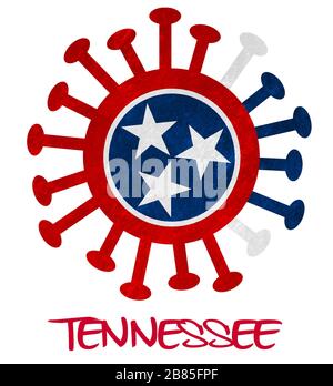 Staatsflaggen von Tennessee mit Corona-Virus oder Bakterien - isoliert auf Weiß Stockfoto