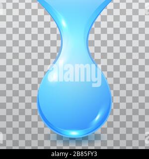 Vektor blau tropfendes Wasser auf kariertem Hintergrund isoliert. Fallender sauberer Tropfenabfall. Realistische 3D-Darstellung. Stock Vektor