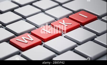 WIKI-WORT auf Tastaturtasten. 3D-Abbildung. Stockfoto