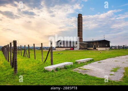 Lublin, Lubelskie/Polen - 2019/08/17: Rekonstruiertes Krematorium von Majdanek KL Lubliner NS-Konzentrations- und Vernichtungslager Stockfoto