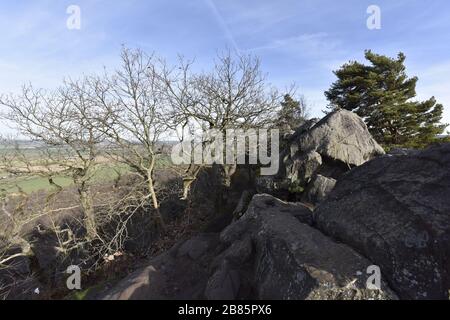 Teufelsmauer Harz bei Blankenburg im Sonnenuntergang Stockfoto