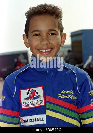 Ein junger Lewis Hamilton zu Beginn seiner Kart-Karriere. Stockfoto