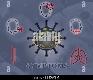 Symptome des Corona- oder Kovid-Grippevirus 19. Stockfoto