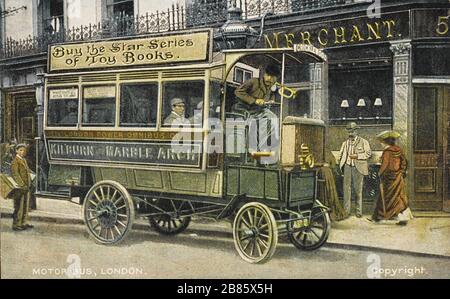 LONDON GENERAL OMNIBUS COMPANY - LGOC X-TYPE Bus ca. 1910, der von Kilburn nach Marble Arch führt Stockfoto