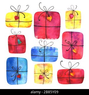 Handbemalte farbenfrohe Geschenke Stockfoto