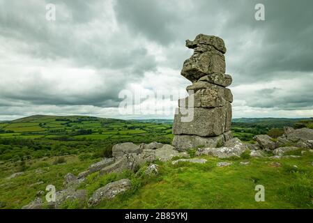 Bowermans Nase - ein Stapel aus verwittertem Granit - Dartmoor, Devon, England, Großbritannien Stockfoto