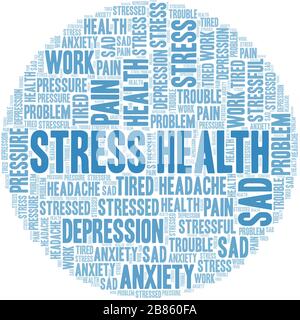 Stress Health Wort Cloud. Wordcloud nur mit Text. Stock Vektor