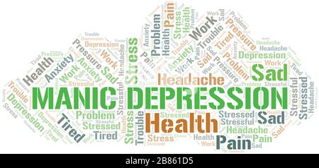 Manic Depression Wort Wolke. Wordcloud nur mit Text. Stock Vektor