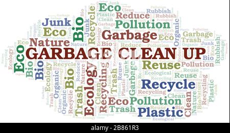 "Garbage Clean Up"-Wortwolke. Wordcloud nur mit Text. Stock Vektor