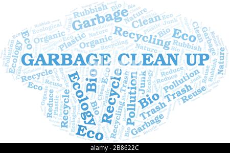 "Garbage Clean Up"-Wortwolke. Wordcloud nur mit Text. Stock Vektor