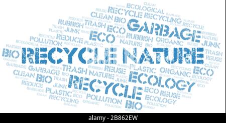 "Recycling Nature"-Wortwolke. Wordcloud nur mit Text. Stock Vektor