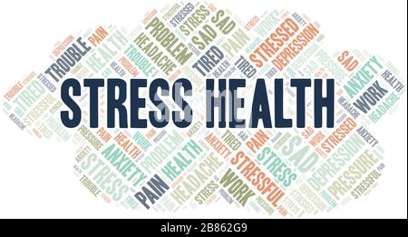 Stress Health Wort Cloud. Wordcloud nur mit Text. Stock Vektor