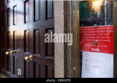 Köln, Deutschland. März 2020. Die Brauerei Fruh am Dom bleibt wegen der Corona-Krise bis auf weiteres geschlossen. Koln, 19. März 2020 - weltweite Nutzung Credit: Dpa/Alamy Live News Stockfoto