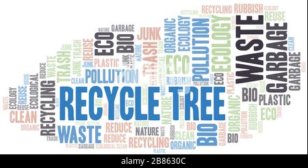 Recycling Tree Word Cloud. Wordcloud nur mit Text. Stock Vektor