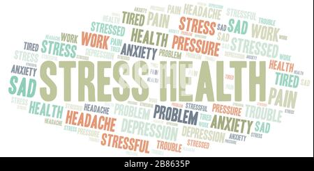 Stress Health Wort Cloud. Wordcloud nur mit Text. Stock Vektor