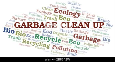 "Garbage Clean Up"-Wortwolke. Wordcloud nur mit Text. Stock Vektor