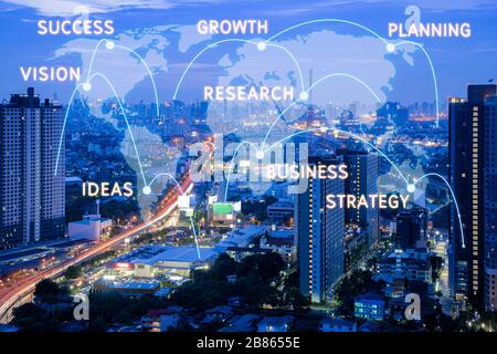 Erfolgskonzept ESE Business, Ziele, Vision, Kreativität, Forschung, Planung, Strategie und Geschäftswachstum. Hintergrund ist eine wohlhabende Stadt, A. Stockfoto