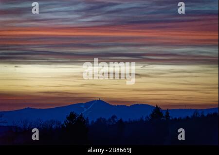 Teufelsmauer Harz bei Blankenburg im Sonnenuntergang Stockfoto