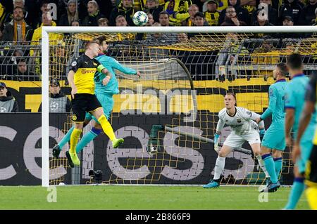 Dortmund, Signal-Iduna-Park, 17.09.19: Marco Reus (Borussia Dortmund) scheitert per Kopfball an Torwart Marc-Andre ter Stegen (FC Barcelona) im Spiel Stockfoto