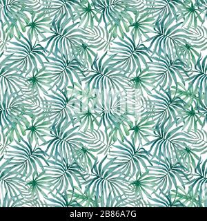 Tropisches Palmenmuster mit Wasserfarben, nahtlose Muster. Abbildung. Stockfoto